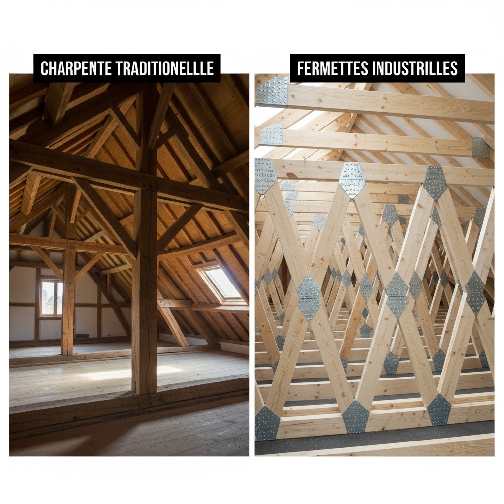 Comparaison charpente traditionnelle et fermettes