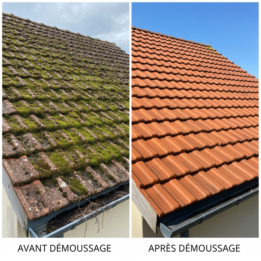 Toiture avant et après un démoussage de printemps