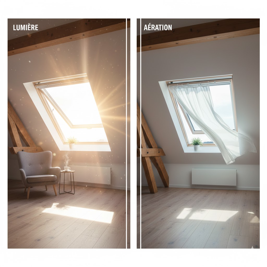 Combles lumineux grâce à une fenêtre de toit Velux