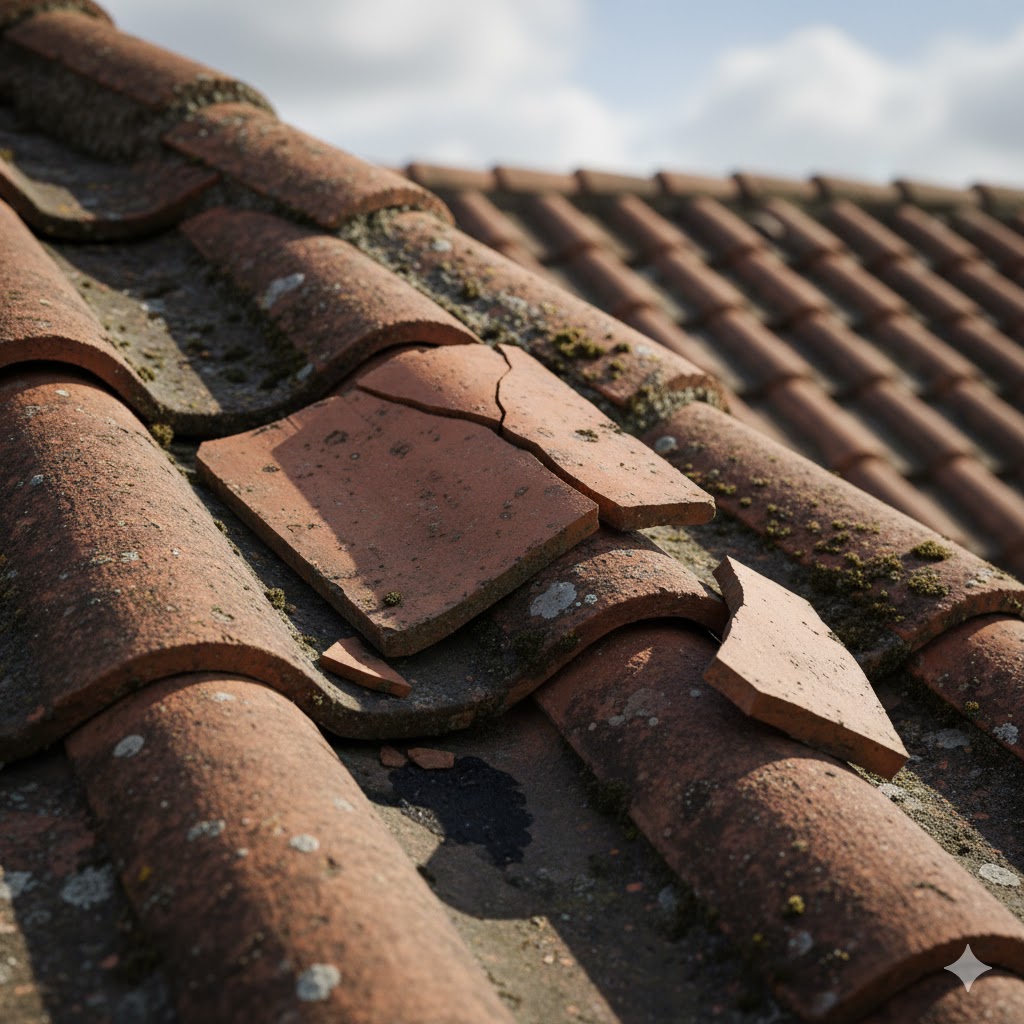 Tuile cassée sur un toit