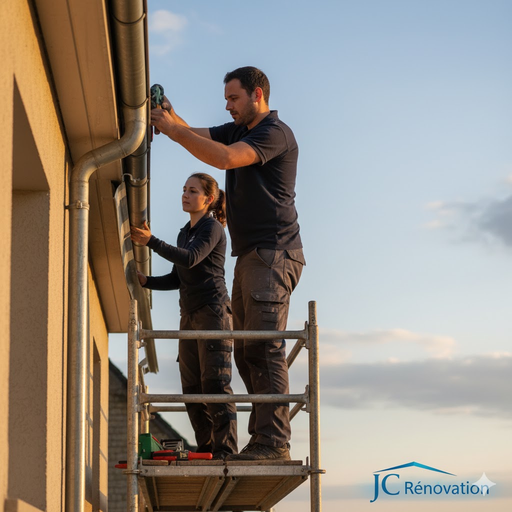 Pose de gouttières en zinc par JC Couverture et Rénovation